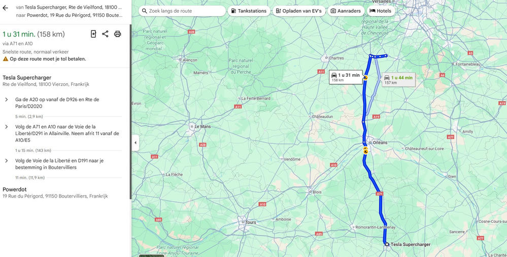 Route supercharger naar hotelstop