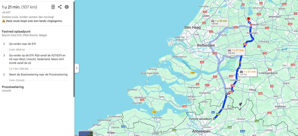 van brecht naar Utrecht route